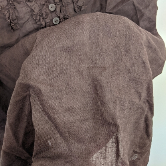 Old Navy Top Women's Plus Brown Ruffle Linen Cotton V-Neck Neutral Boho Size 1X - Picture 5 of 8